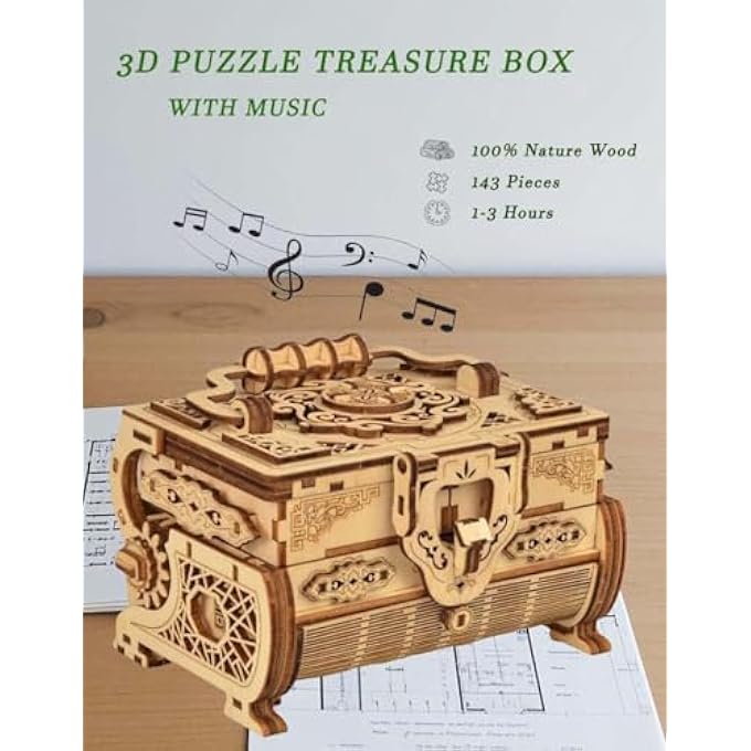 3D PUZZLES FOR ADULTS, 2 IN 1 PUZZLE BOX WITH UNIQUE OPENING MECHANISM, WOODEN TRICK MUSIC TREASURE JEWELRY BOX MODELS, BRAIN TEASER PROJECTS FOR ADULT KID AGE 14+ - Image 4